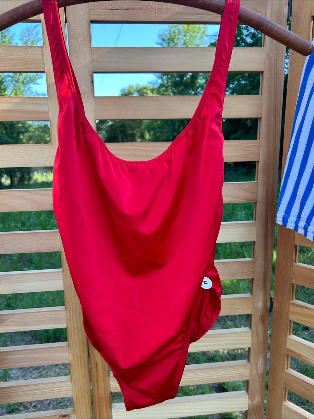 Vintage LaBlanca Red Baywatch High Cut Leg  Low Back Women’s Full Piece Swimsuit